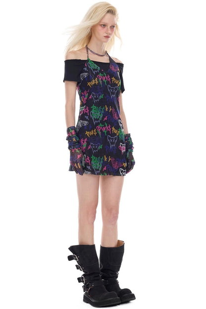 Graffiti Pen Halter Necklace Dress