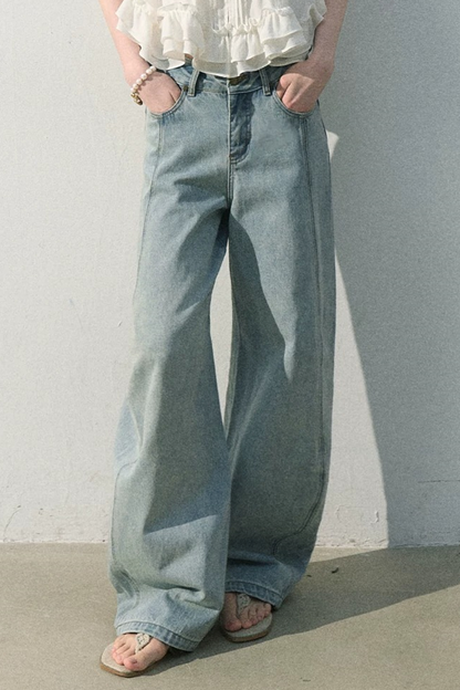 Pantaloni vintage in cotone effetto consumato a gamba larga