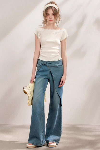 Bow-Detail Wide-Leg Jeans