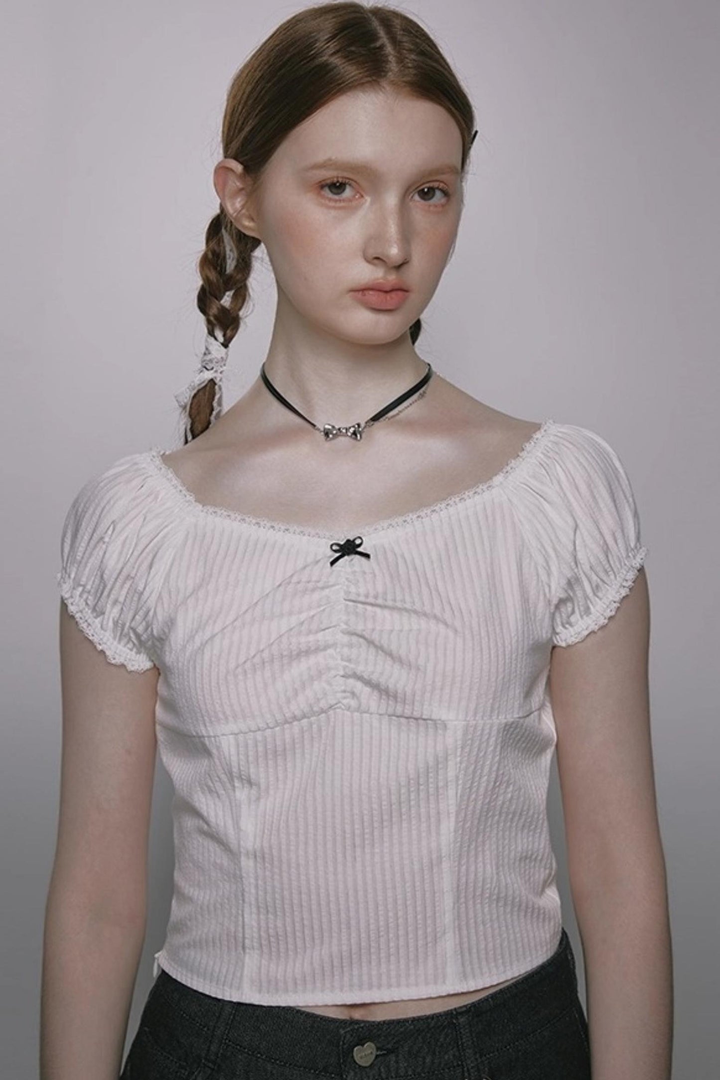 Nap Plaid Puff Sleeve Crop Top