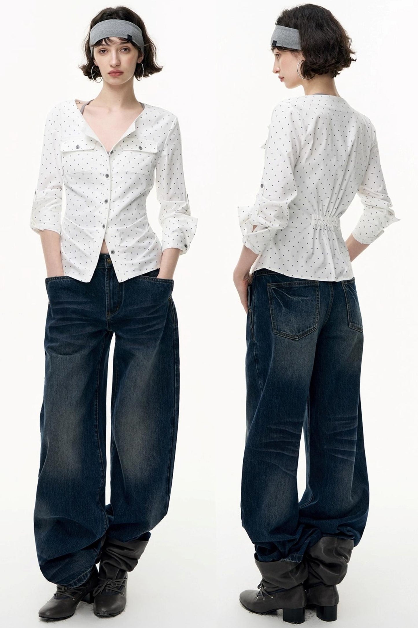 Slimming Retro Polka Dot Shirt