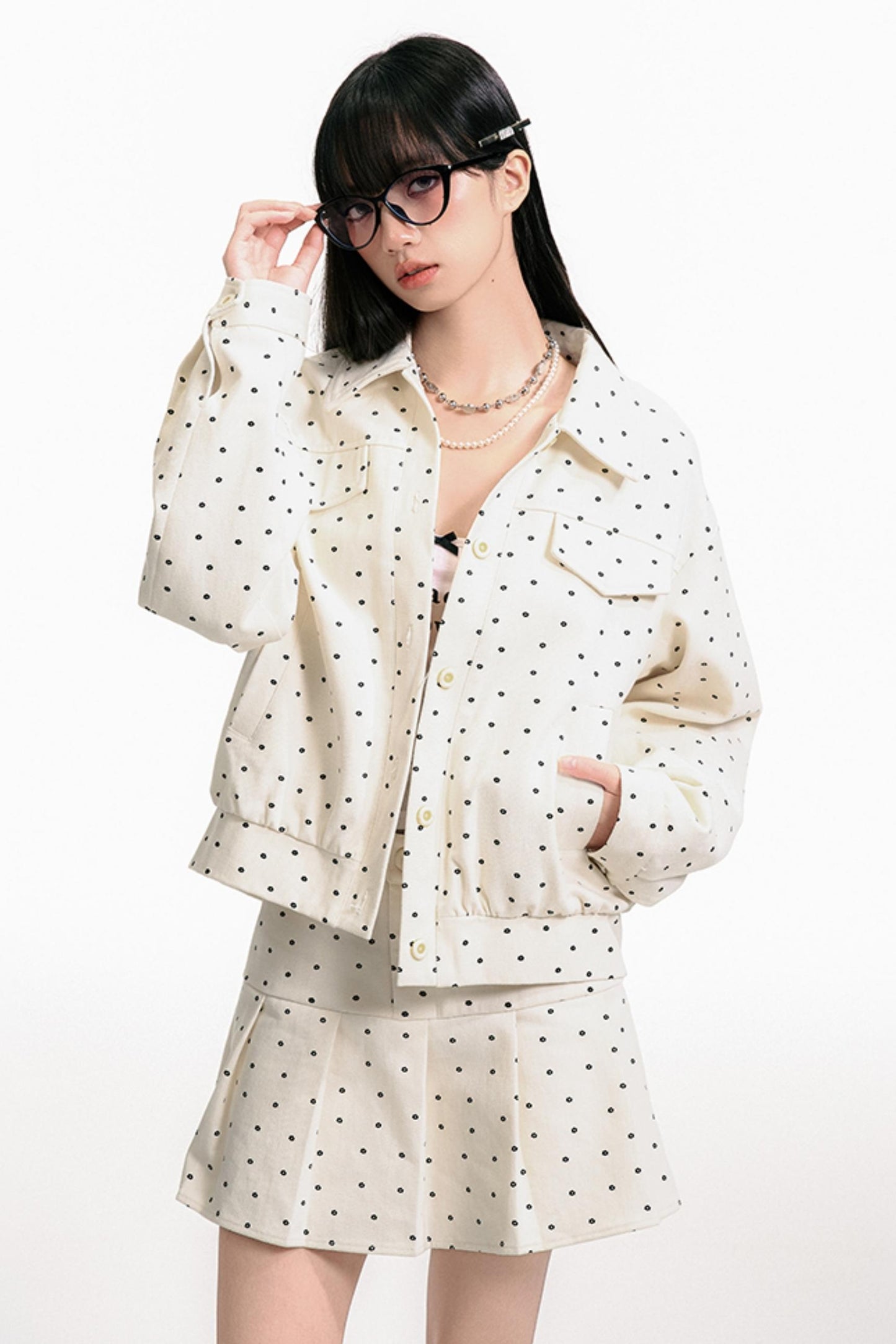 Floral Pleated Jacket Skirt Set-Up