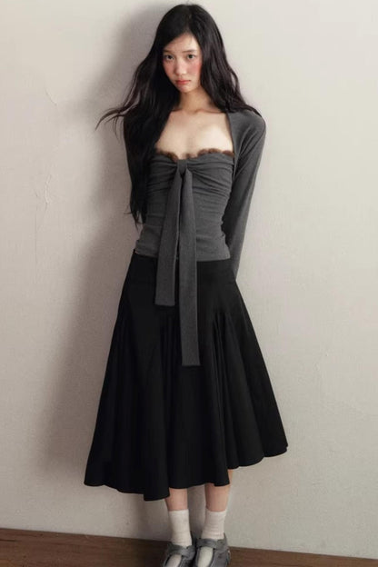 Deep Flower Bandeau Knitted Cam Jacket Set-Up