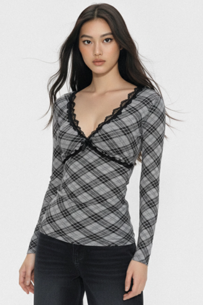 Retro Plaid Lace Top