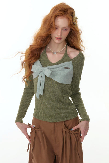 Patchwork Halterneck Knitted Top