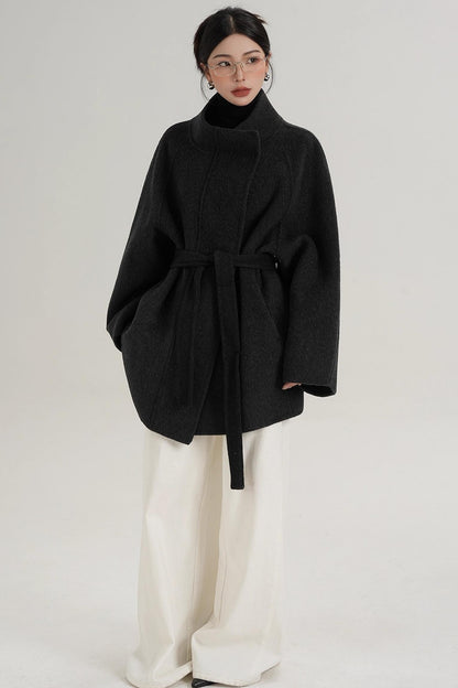 Elegant Woolen Lace-Up Coat