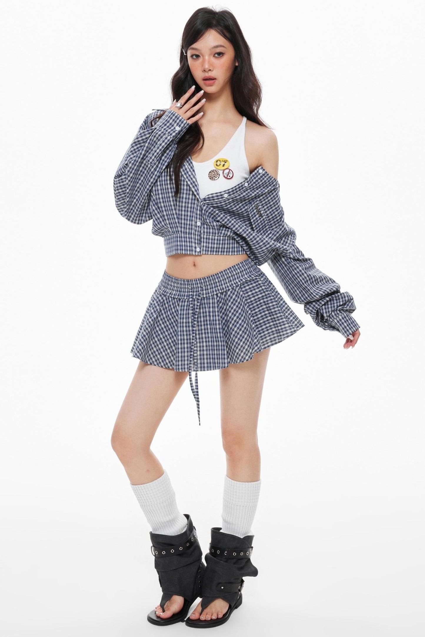 Blue Plaid Skirt Set-Up