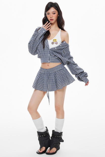 Blue Plaid Skirt Set-Up