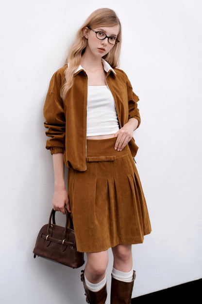 Suede Irregular Pleated Skirt