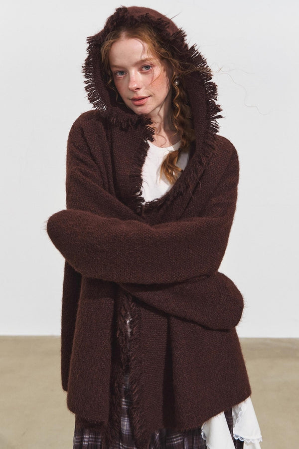 Lazy Fringe Hooded Cardigan