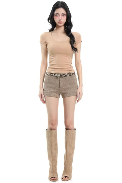 Black Slim-Fit U-Neck Top