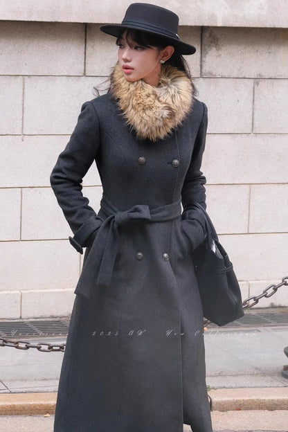Double-Breasted Woolen Coat Set-Up