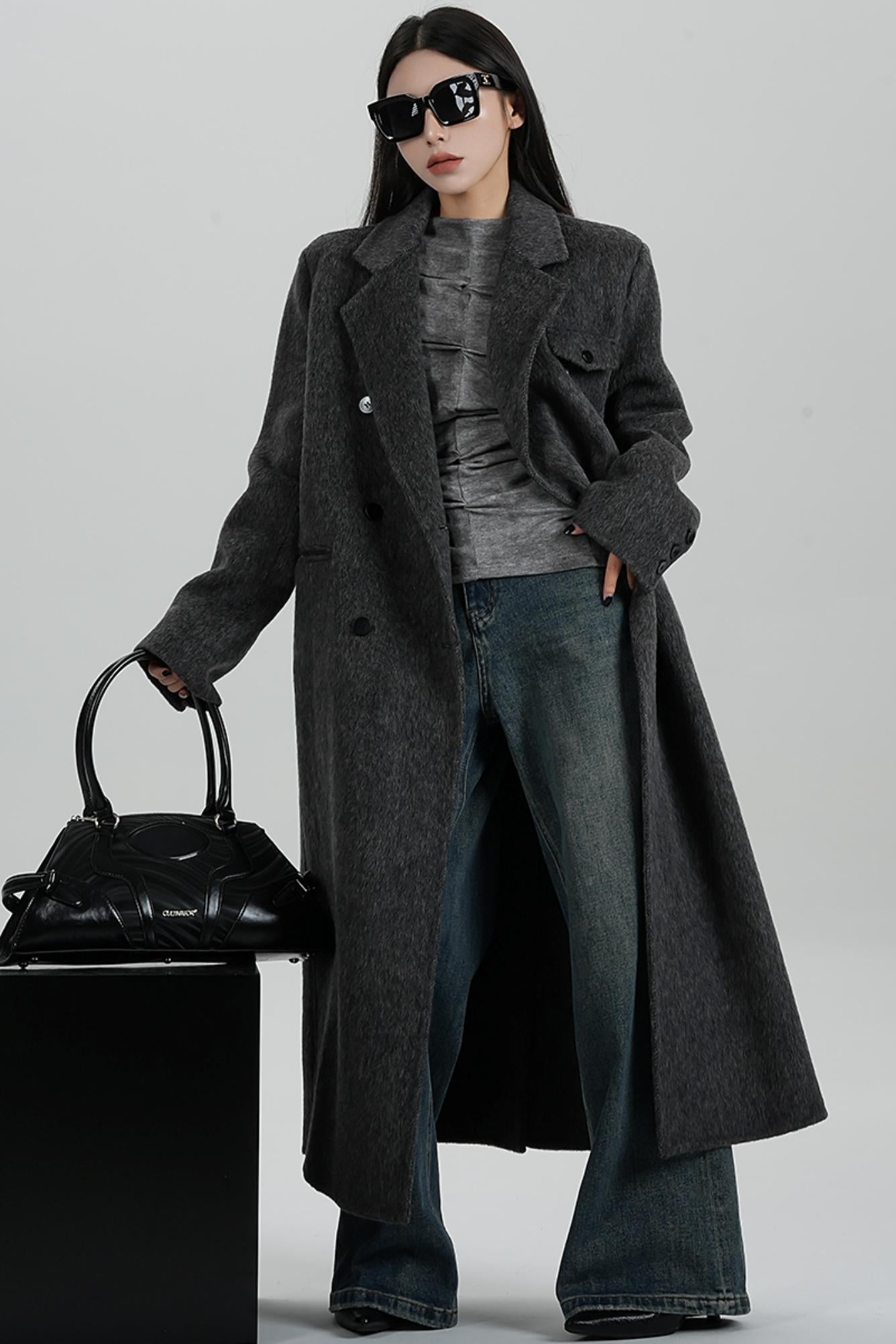 SRYSAME high-quality temperament woolen jacket long wool coat double-faced tweed jacket autumn and winter women's wear