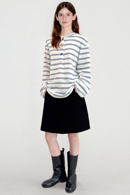Horn Button Striped Long Sleeve T-Shirt
