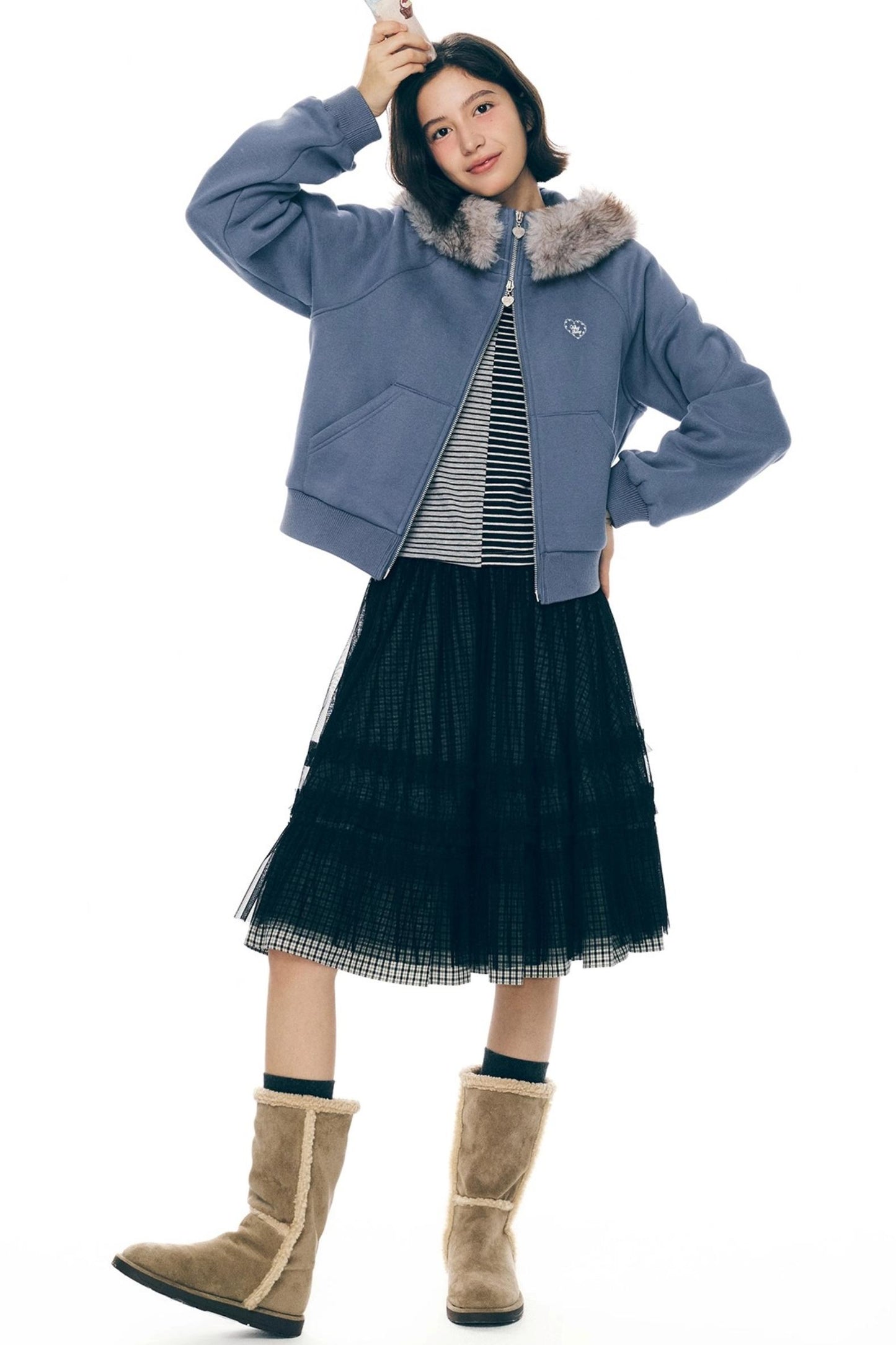 Navy Blue Fur Hooded Jacket