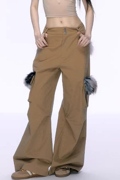 커피색 퍼리 카고 바지