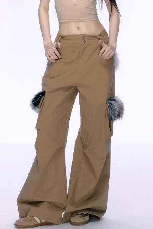 커피색 퍼리 카고 바지