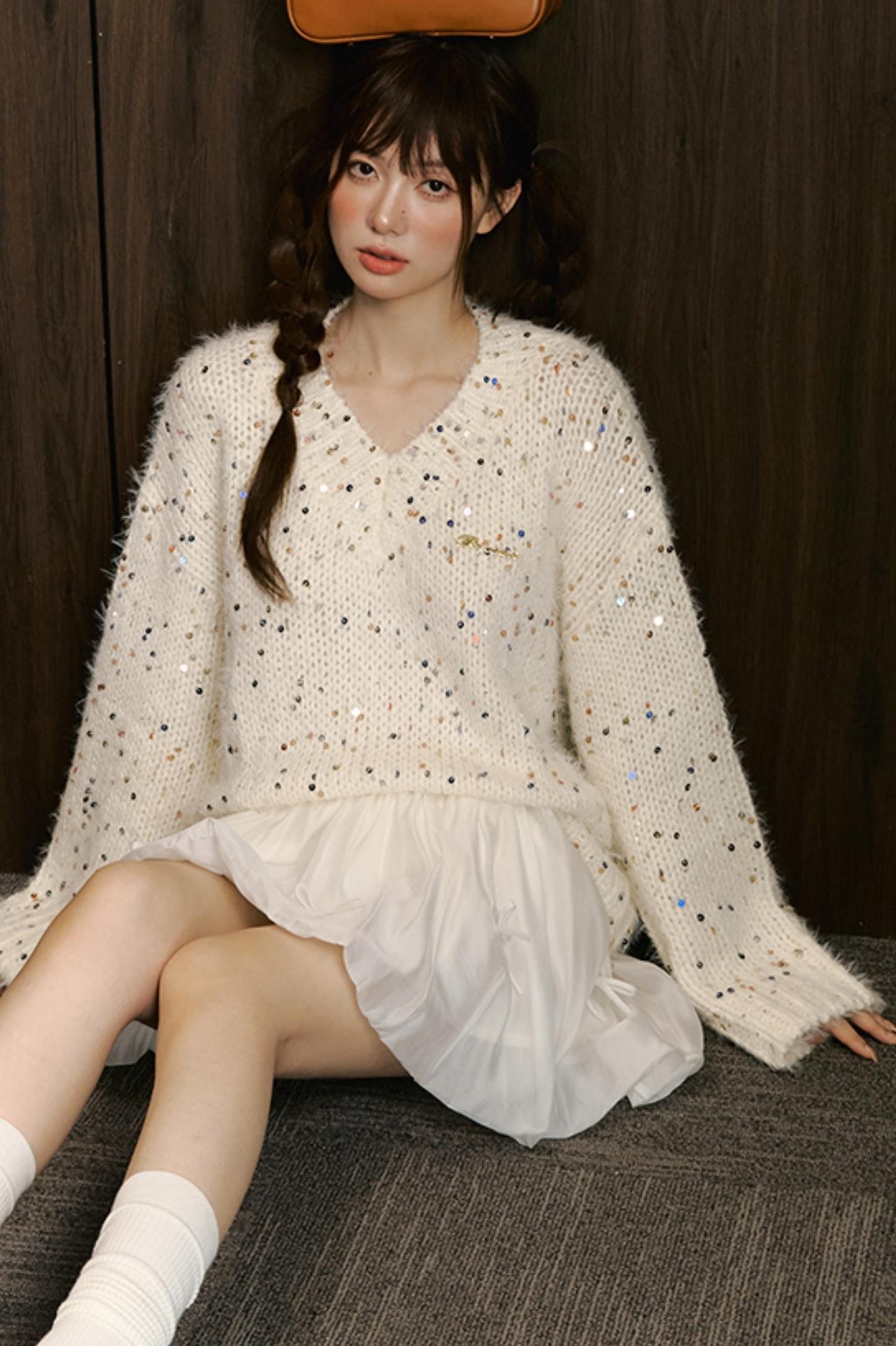 Sequin V-Neck Pullover
