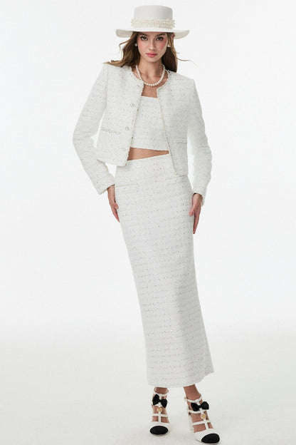 White Small Fragrance Three-Piece Slimming Jacket Set-Up