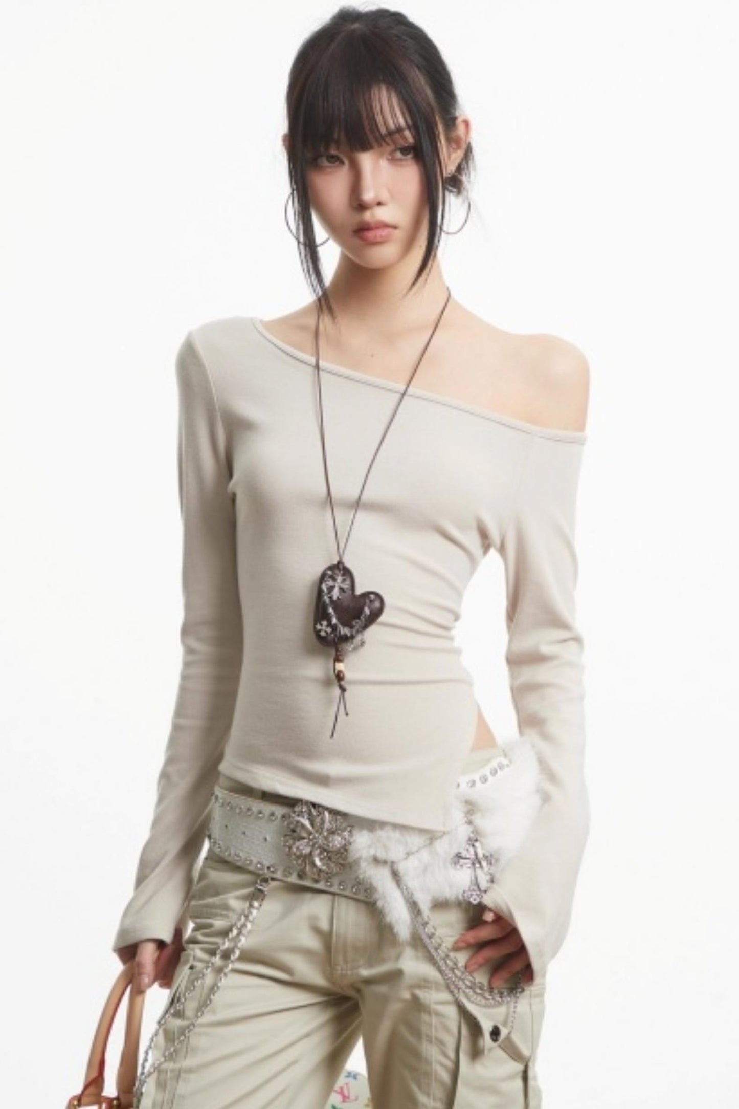 Retro Apricot Off-Shoulder Top