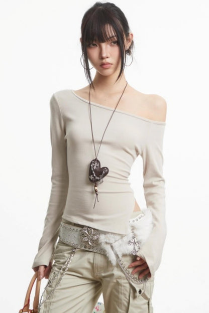 Retro Apricot Off-Shoulder Top