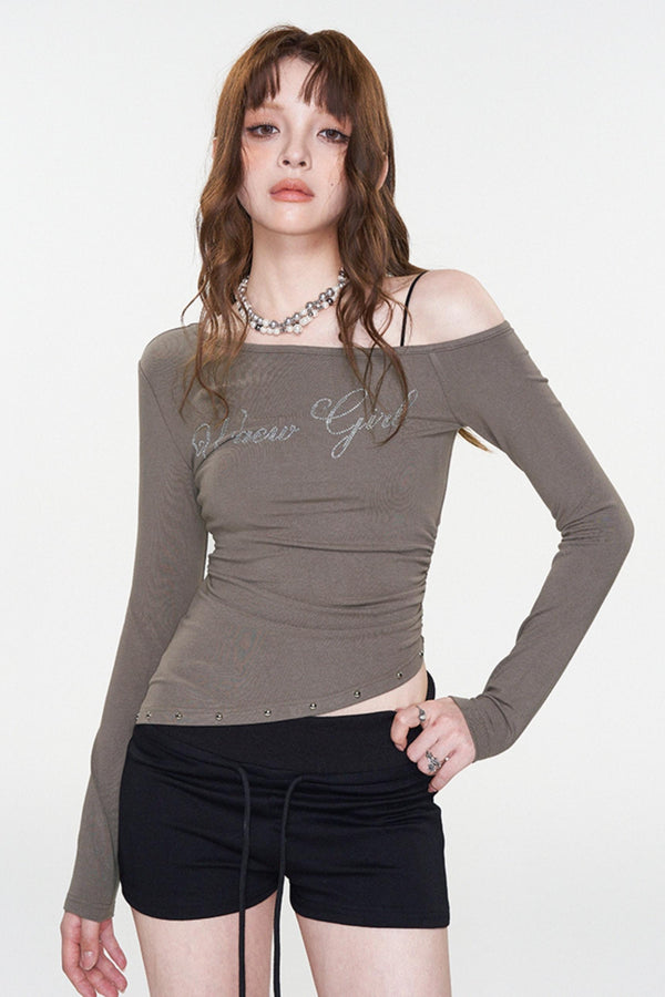 Slim Fit Rhinestone Print Top