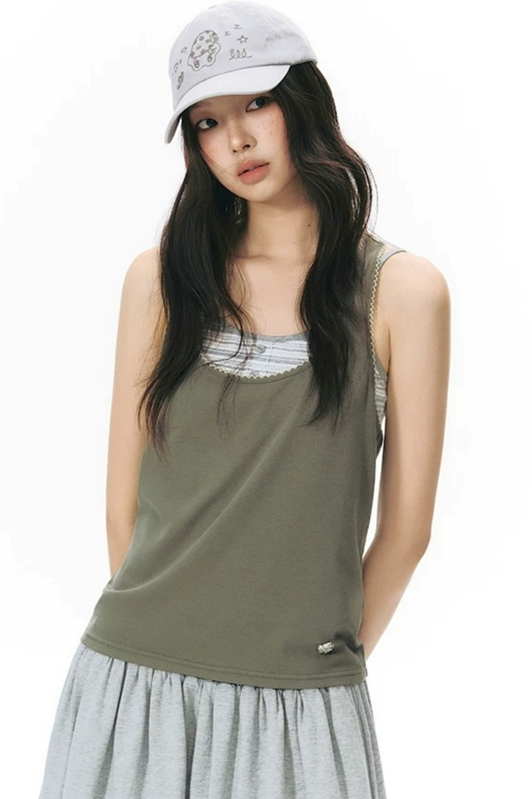 Racerback Special Embroidery Trim Tank Top