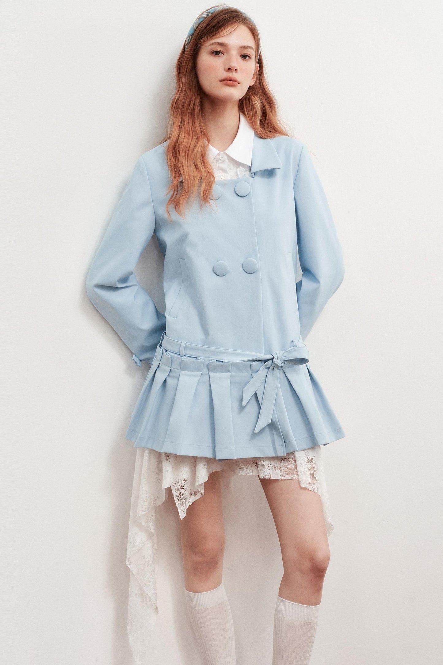 Square Neck Shirred Trench Coat Dress