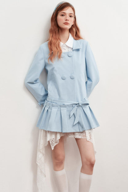 Square Neck Shirred Trench Coat Dress