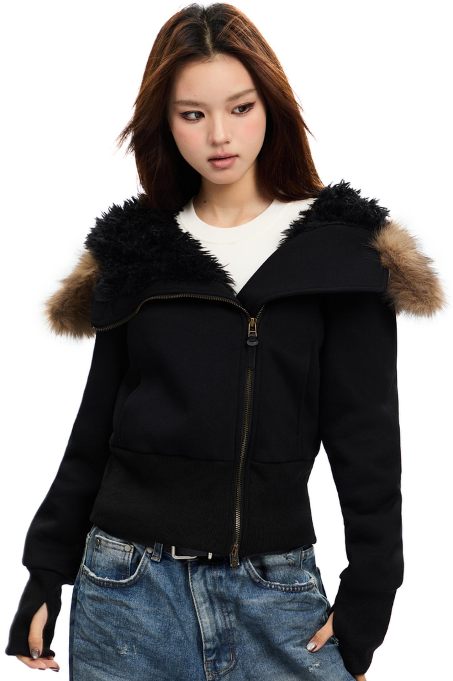 Cropped Slim Fit FURLAR COLLAR COTTON JACKET