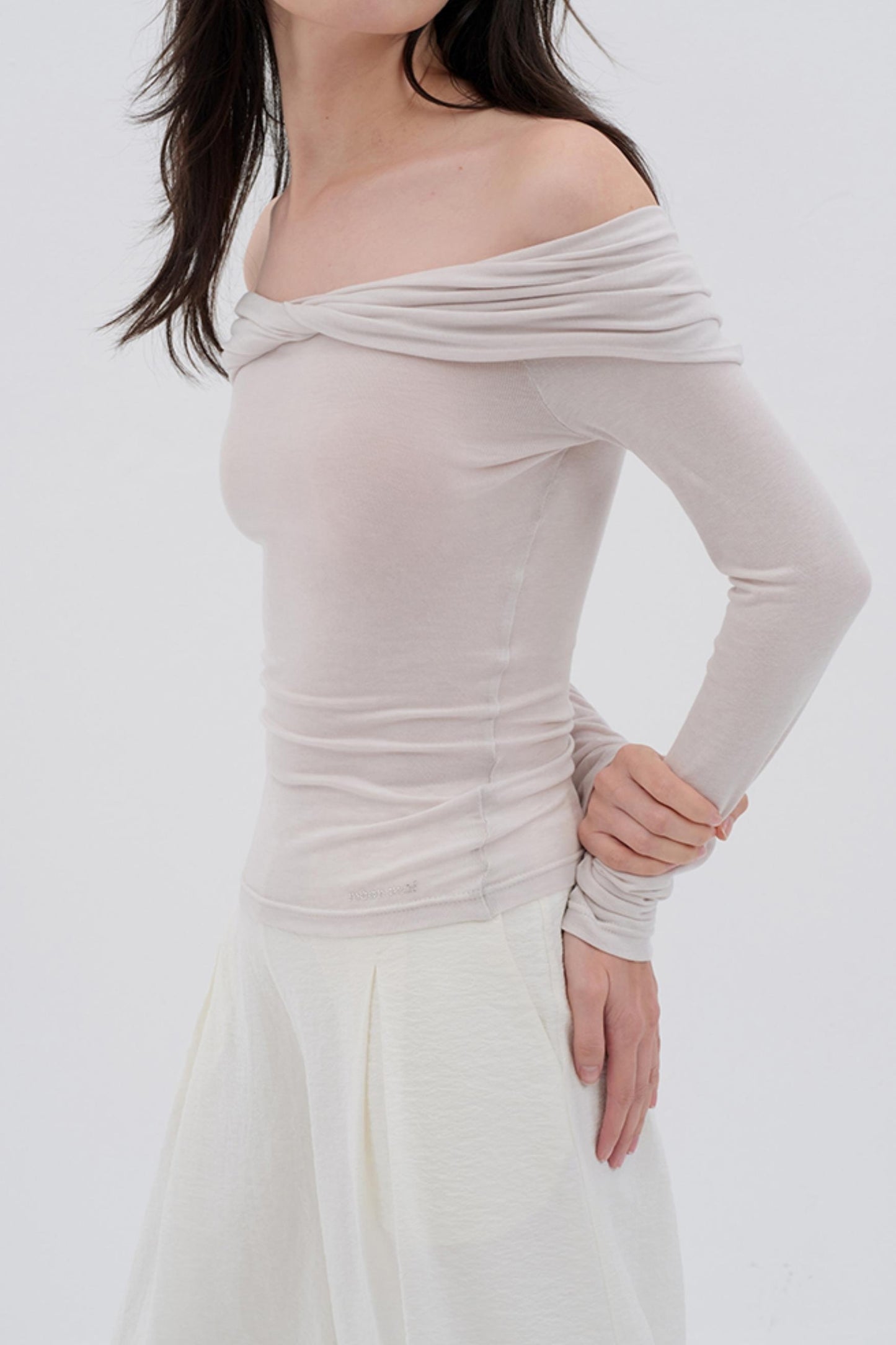 Glutinous Wool Blend One-Shoulder Top