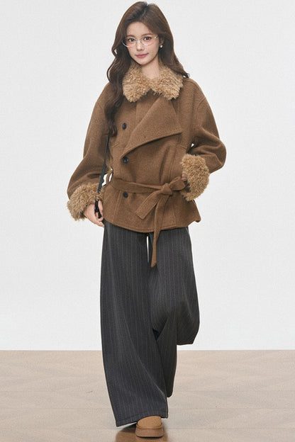Fur Collar Thickened Woolen Coat Set-Up