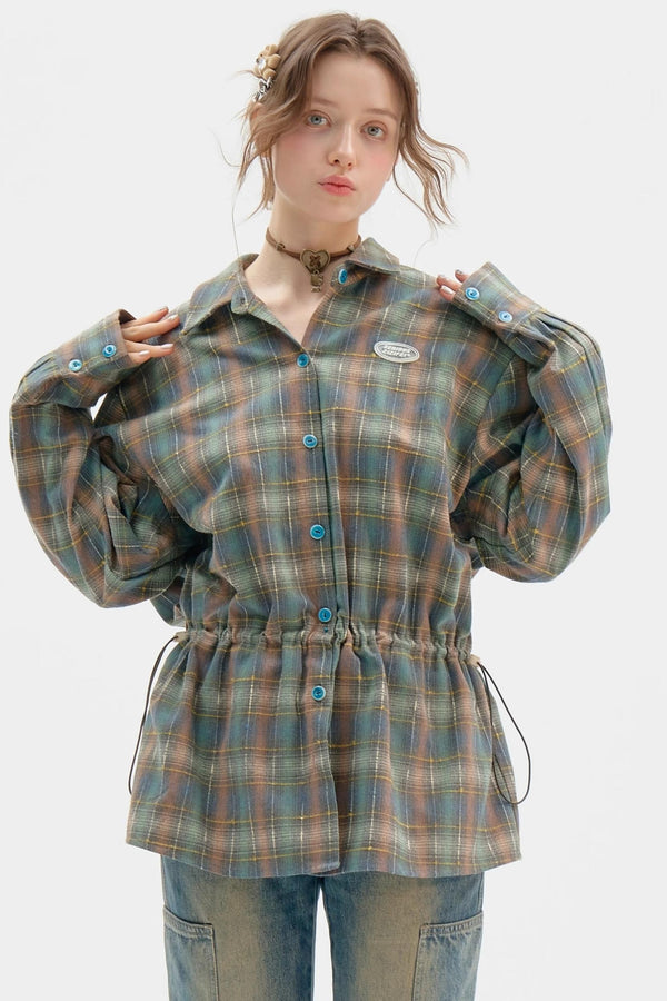 Retro Thin Green Plaid Shirt