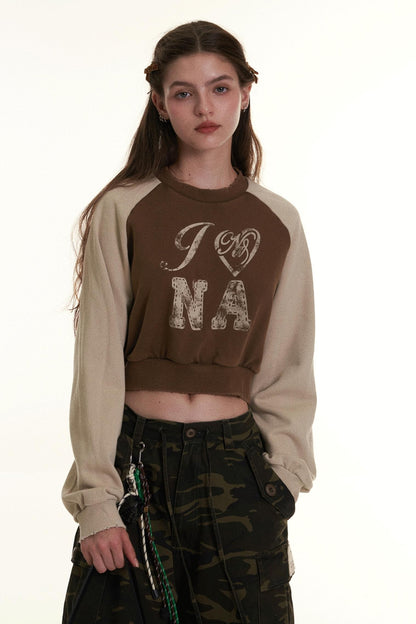 Retro Raglan Sleeve Contrast Print Sweatshirt