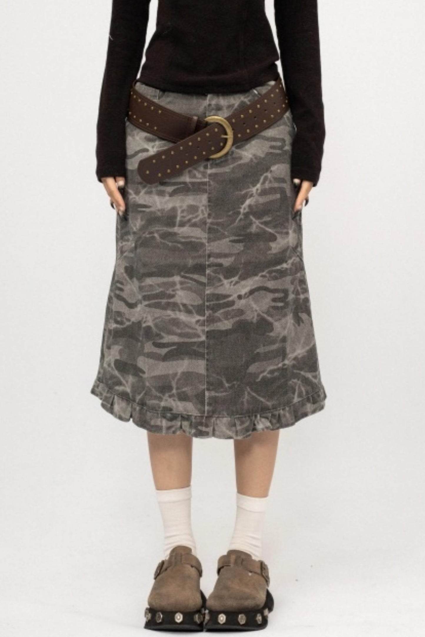 Retro Camouflage Ruffled Skirt