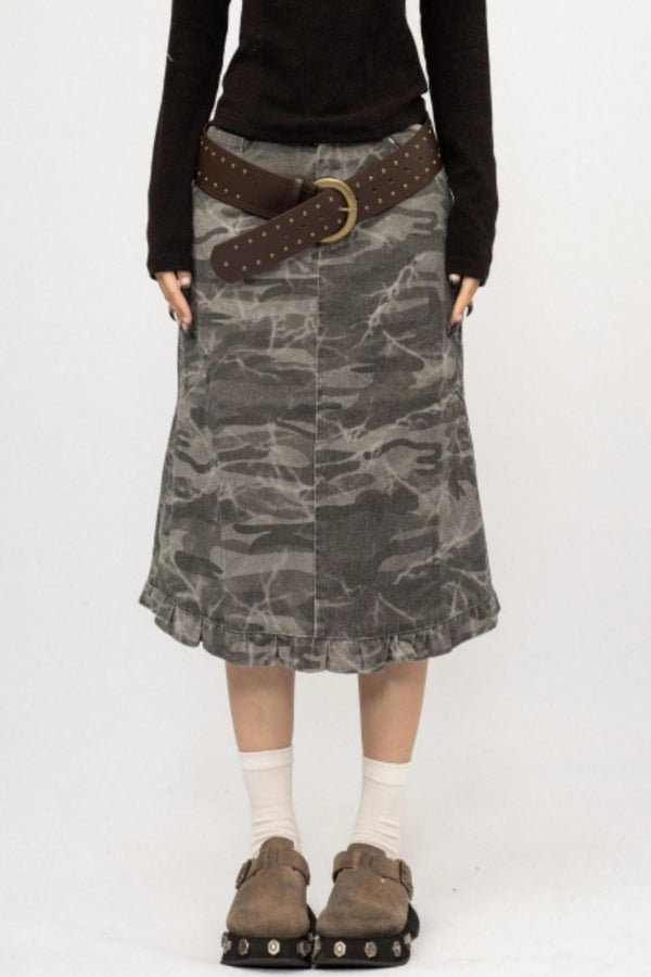 Retro Camouflage Ruffled Skirt