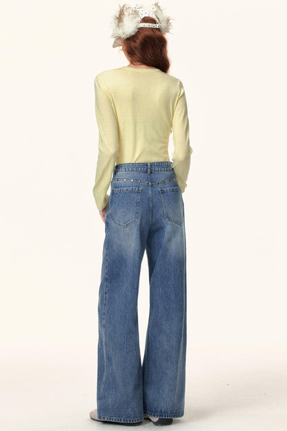Rhinestone Washed Flared Pants