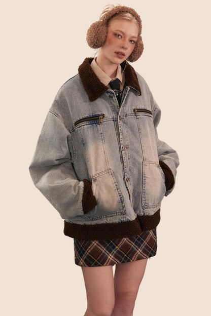 Retro Short Denim Lambswool Jacket