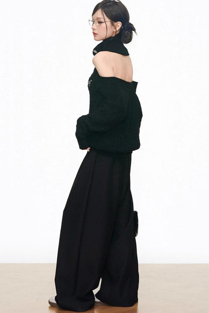 Autumn Silver Off-the-Shoulder Sweater Top Set-Up