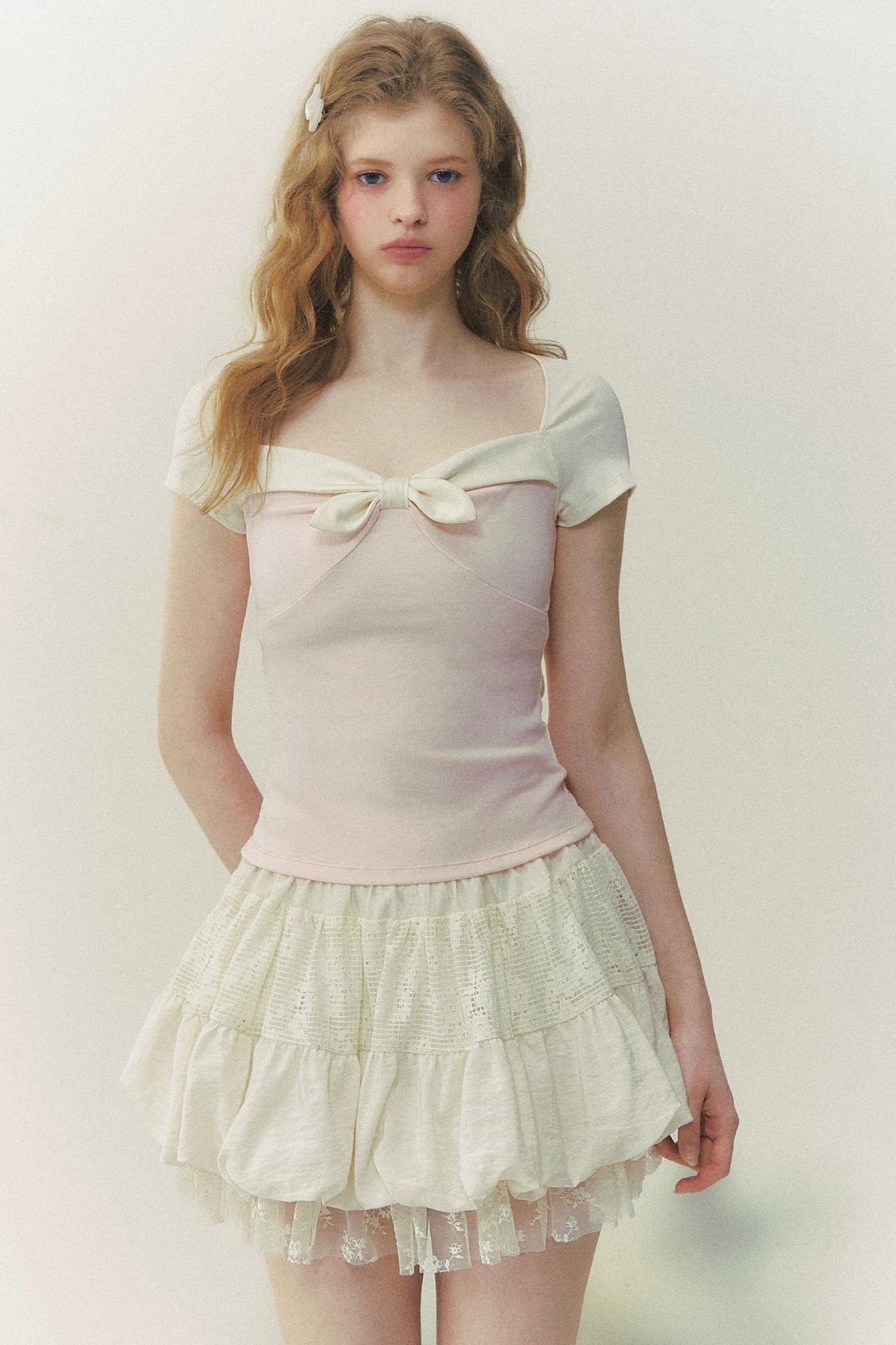 Preppy Square Neck Bow Tie Top