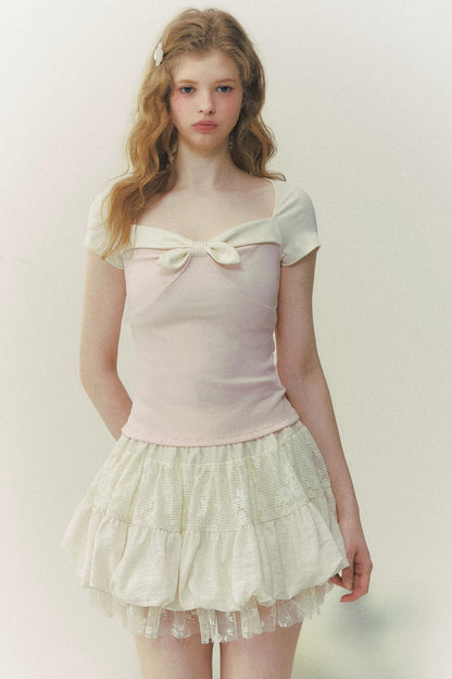 Preppy Square Neck Bow Tie Top