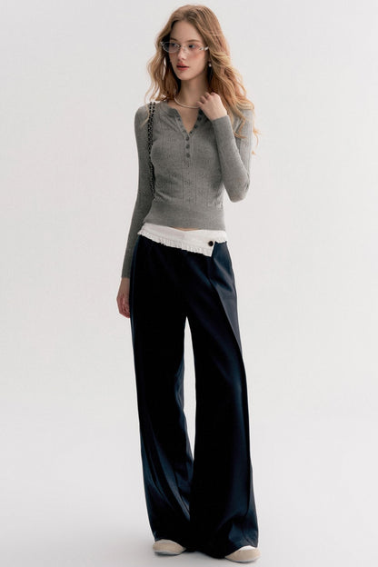 Tencel Wool Blend Straight-Leg Slacks