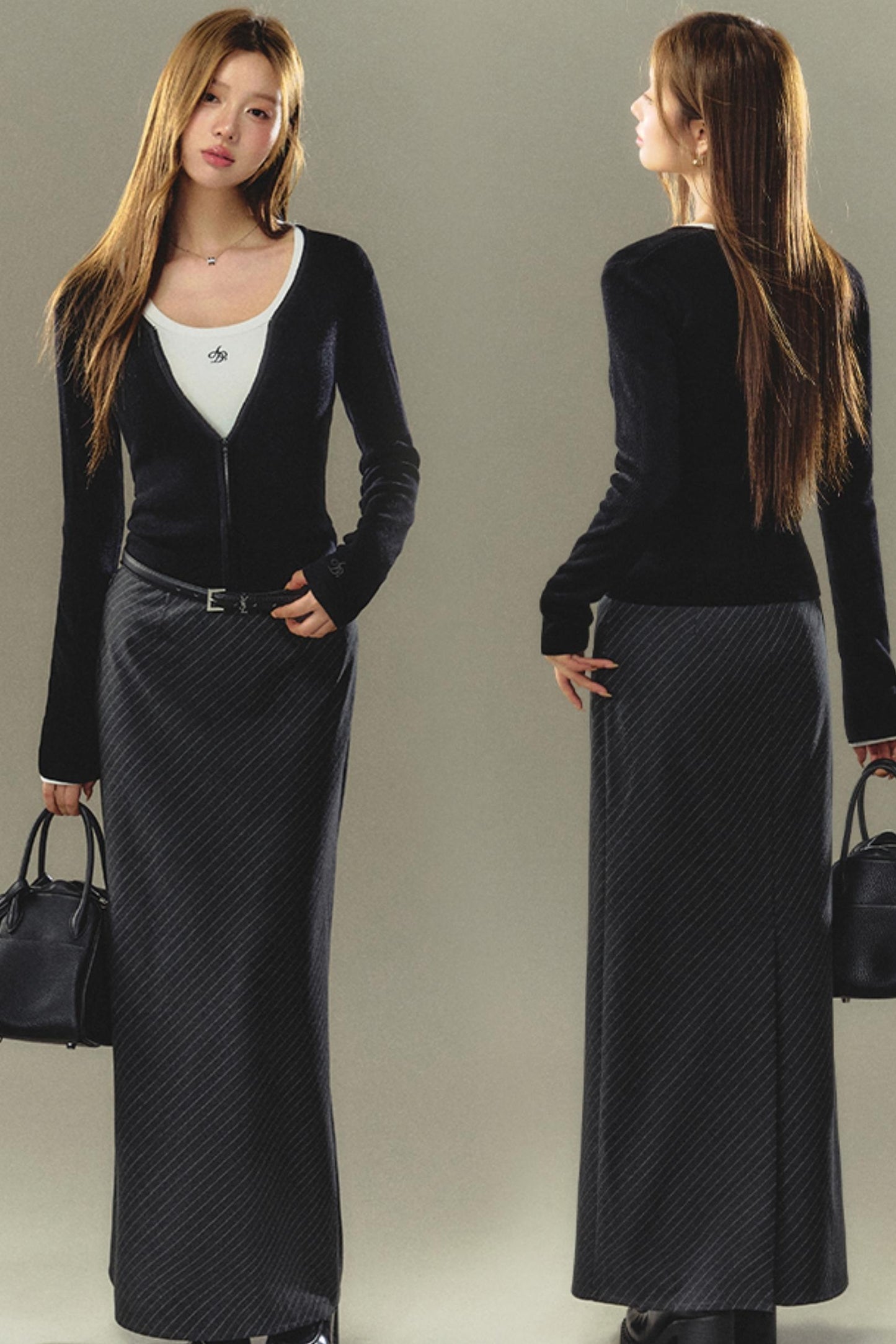 Slim Fit Twill Long Skirt