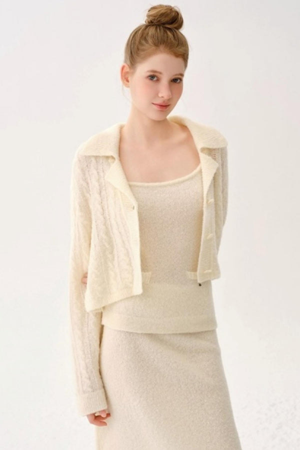 Retro Wool Blended Cardigan Set-Up