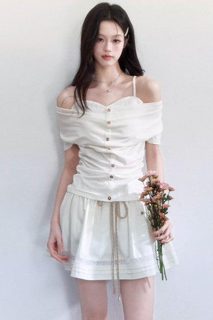Lyocell Jacquard One-Shoulder Top Set-Up