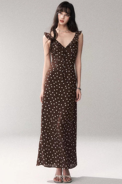 Brown Polka Dot Strap Dress