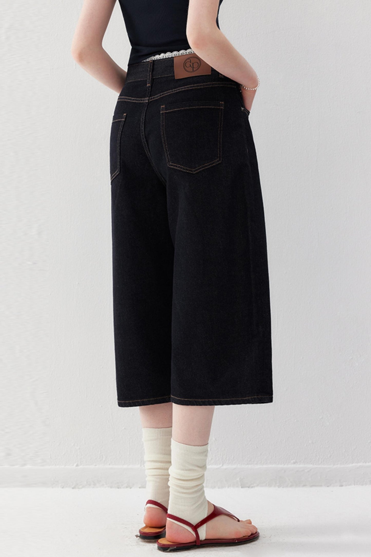 Lace-Detail Denim Culottes Pants