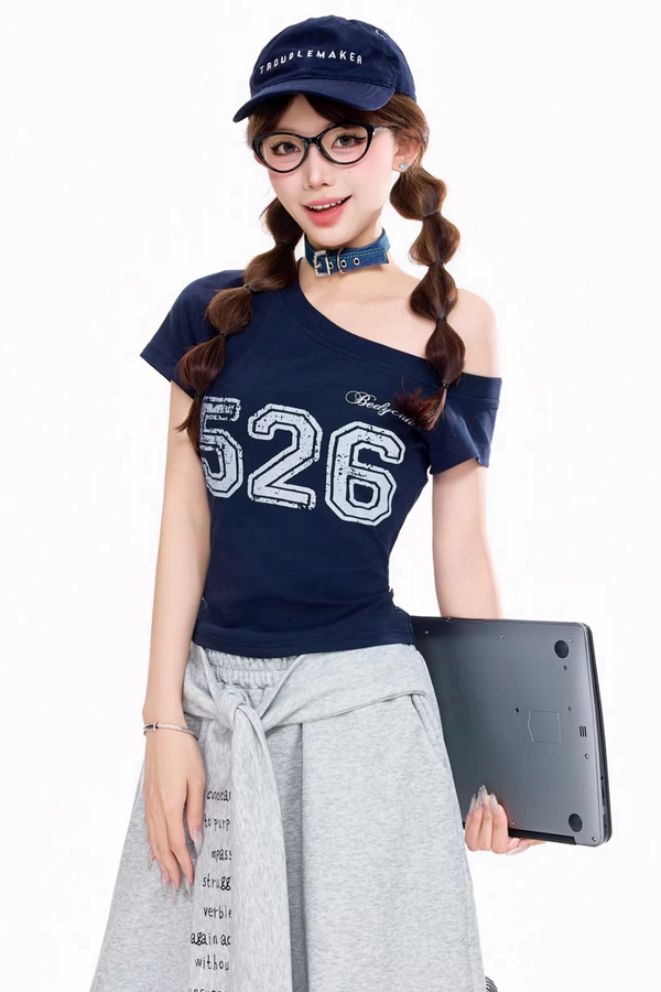 Digital Print One-Shoulder Top