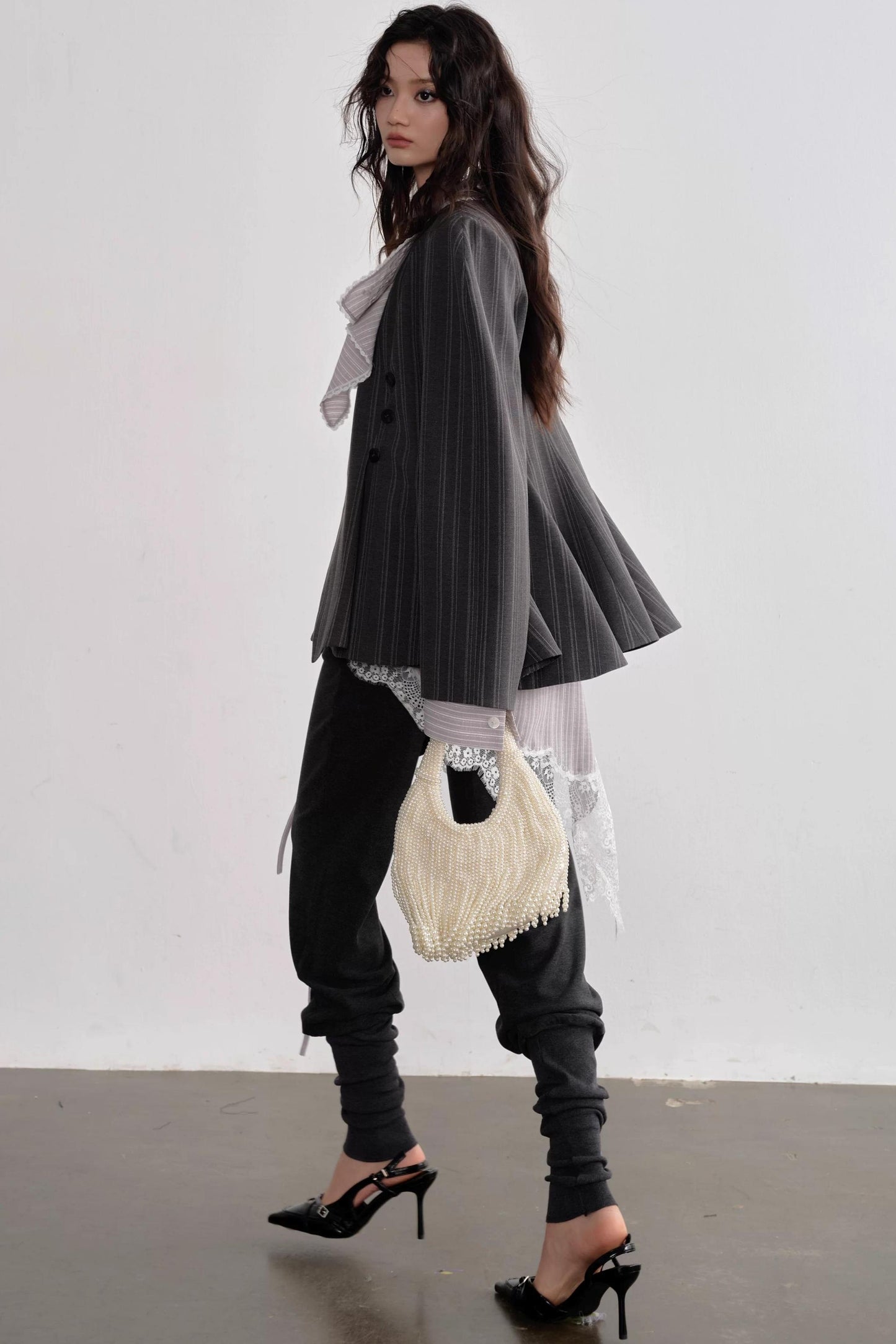 Asymmetrical Gray Striped Blazer