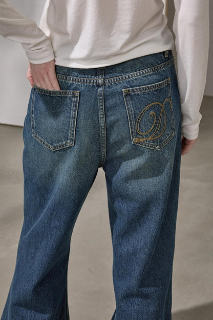 Embroidered Flared Denim Pants